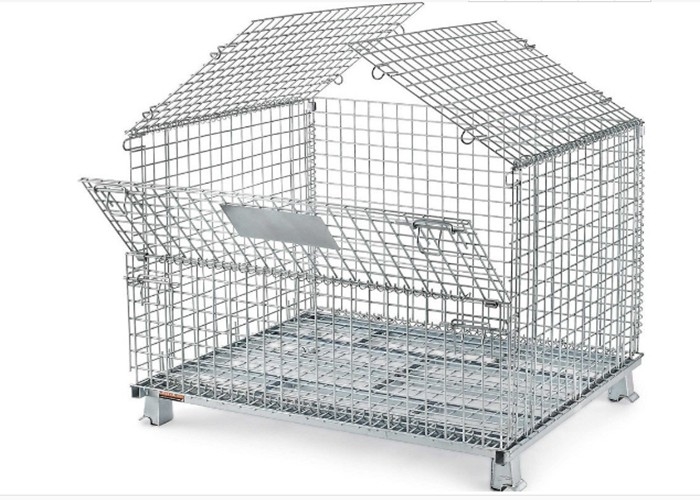 Square Hole Foldable Welded Wire Mesh Turnover Box For Warehouse / Workshop